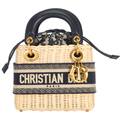 Mini Wicker Lady Dior, Rattan, Neutral/Navy, B/S, 3*